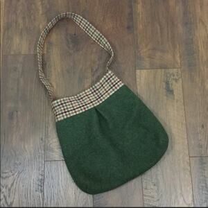 Handmade Wool Green Plaid Shoulder Bag